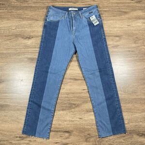 Mavi Niki Jeans Womens Size 27 High-Rise Straight Crop‎ Raw Hem Colorblock Denim